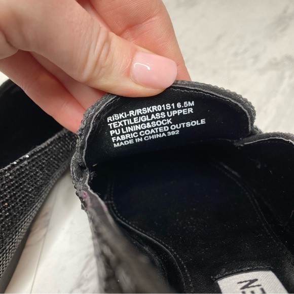 Steve Madden Riski Black Rhinestone Square Toe Loafer 6 1/2 M - Picture 12 of 15